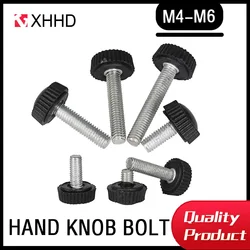10Pcs Thumb Screw Black White Plastic Round Head Handle Threaded Hand Knob Bolt Knurled Stainless Steel Metric Screw M4 M5 M6