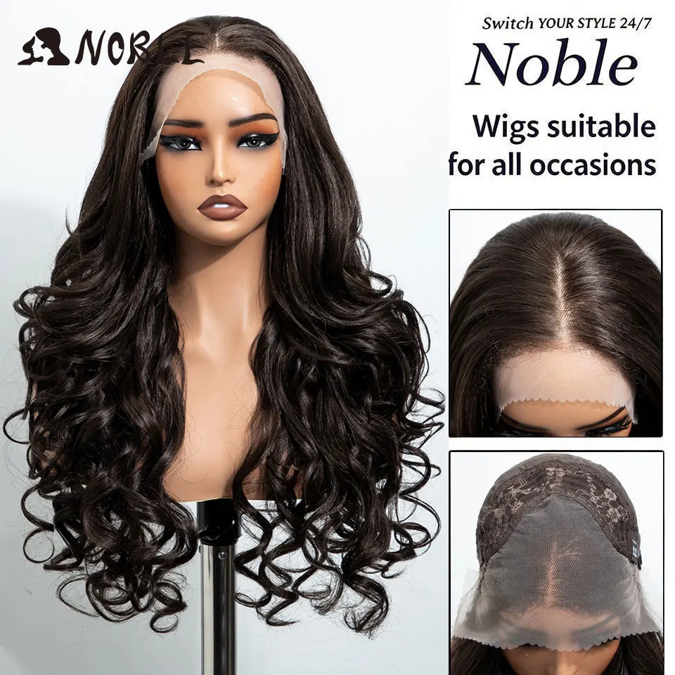 NOBLE 13X4 Lace-Front-Synthetikperücke, 28 Zoll, Ombré-Blond, lockige, lockere Frisur, mit Pony, hitzebeständig, TikTok-Perücke für schwarze Frauen, für den täglichen Gebrauch. – Detail 9
