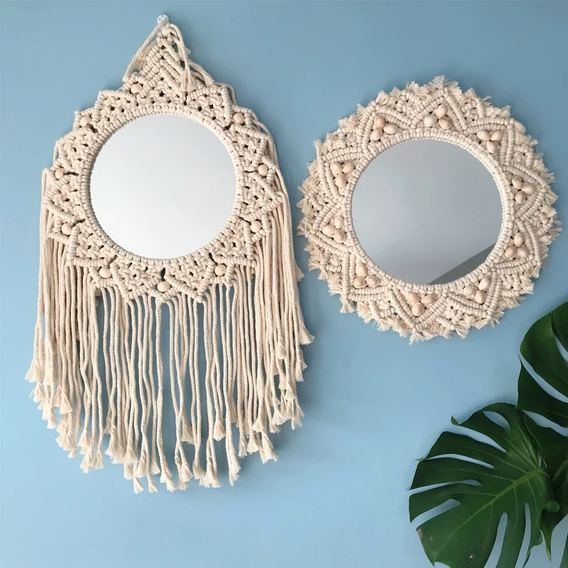 

Nordic Mirror Hand Woven Makeup Mirror Tapestry Bedroom Hanging Mirror Wall Decoration