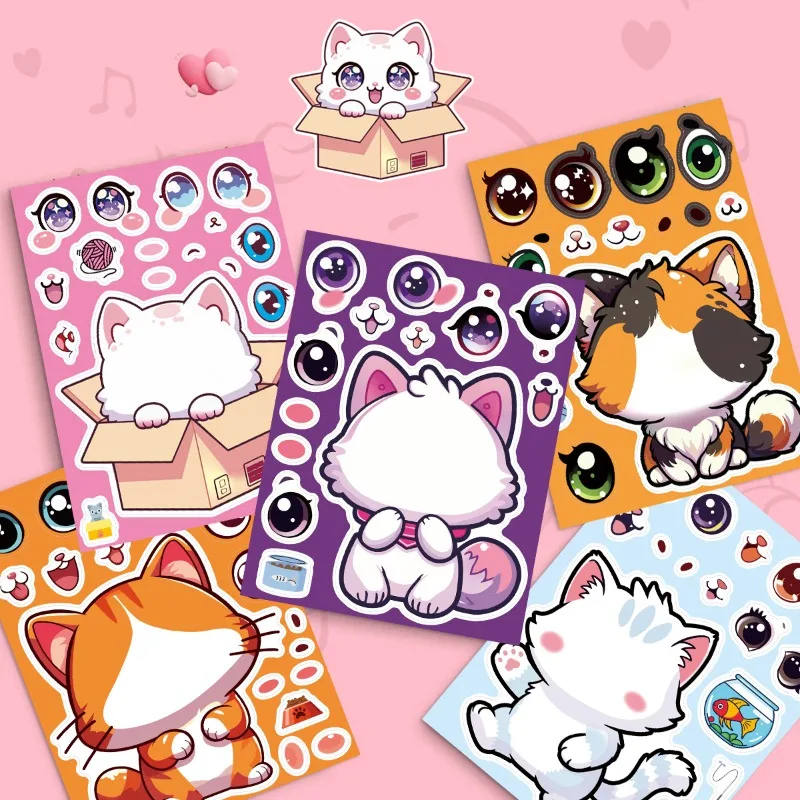 8pcs/Set Animal Cartoon Anime Puzzle Stickers DIY Assemble Game Decal Make A Face Jigsaw Creative Birthday Party Activity Gift