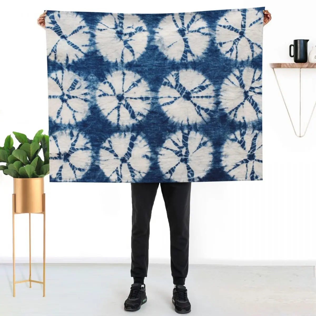 Shibori Circles, Indigo, Tie Dye Throw Blanket Cozy Throw Blanket Birthday Gift for Him Her