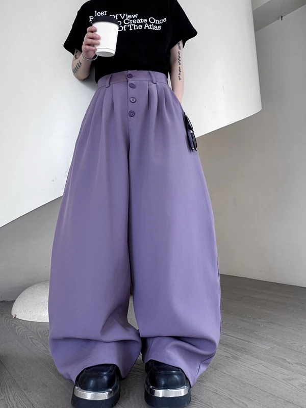 

Брюки TANGZ STUDIO американского стиля с высокой талией и широкими штанинами, унисекс, фиолетовые, премиум-класса, струящиеся, повседневные, в пол, прямого кроя