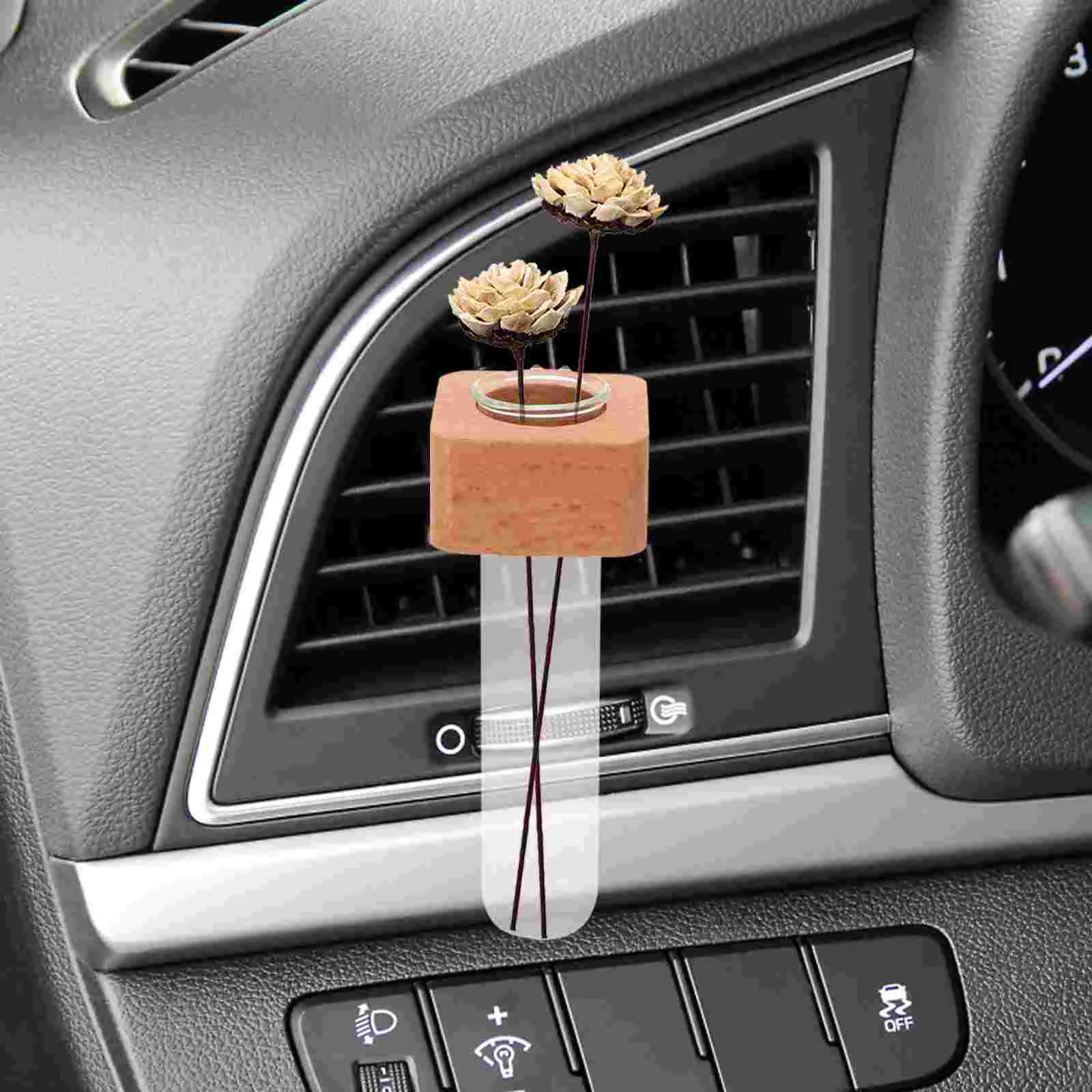 Car Flower Arranger Plant Stands Holder Vase Vent Clip Decorate Accessories Auto Removable with Clamp Wood for