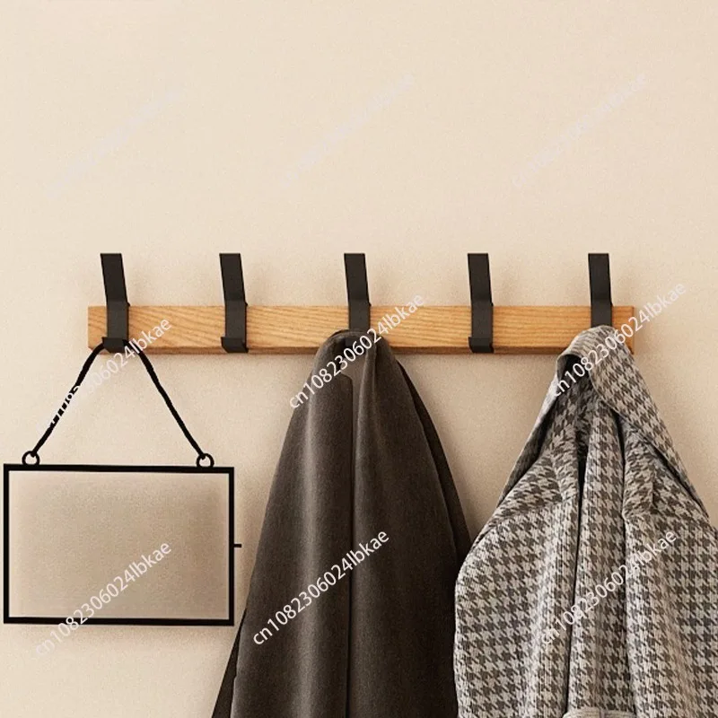 

Nordic Wall Mounted Coat Rack with Movable 5 Hooks Aluminum Clothing Rail for Hat Towel Robes Wooden Hanger Perchero Furniture