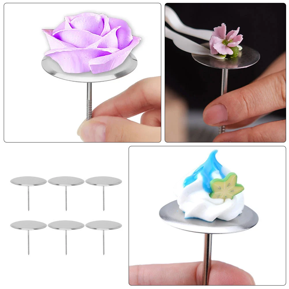 6 Pcs Cake Decorating Flower Nail Stainless Steel Mounting Nails Manicure Decoration Tools Silver Decorations Baking