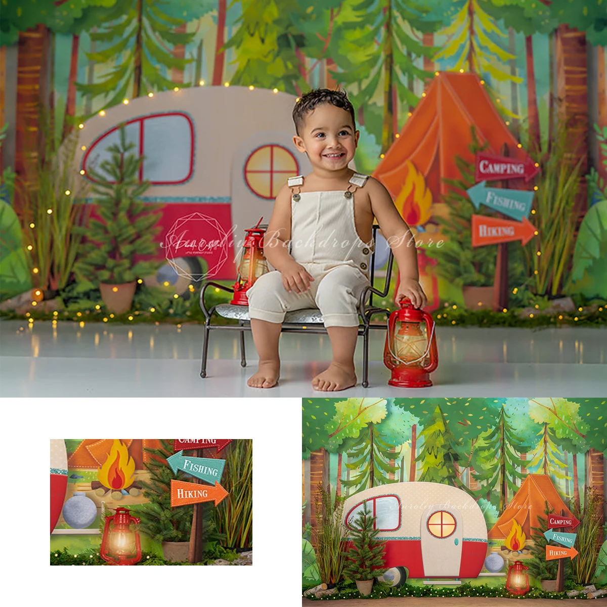 

Camping Scene Backgrounds Cake Smash Kids Adult Photography Props Child Baby Decors Jungle Forest Exploration Photo Backdrops