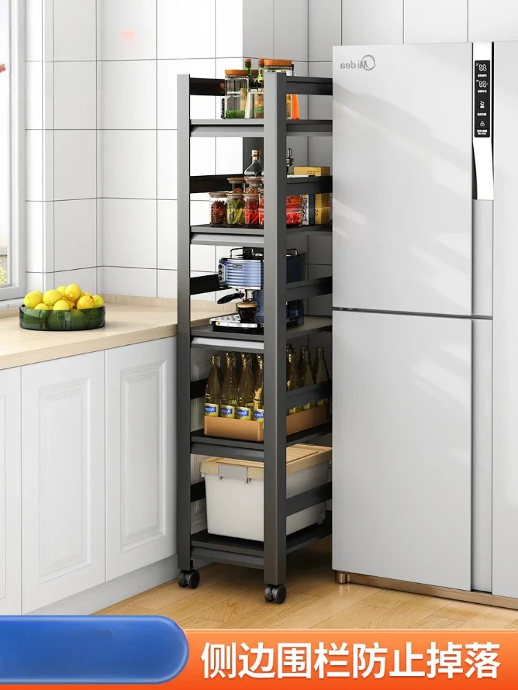 Kitchen crevice storage rack, floor to floor, multi-layer movable pot holder, microwave oven rack, household storage