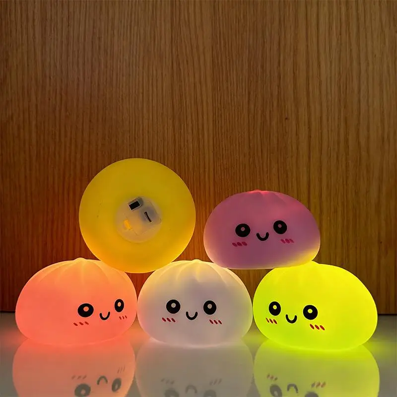 Creative Cute Dumpling LED Night Light Pressable Stress Relief Toy, Children's Bedroom Bedside Lamp Gift