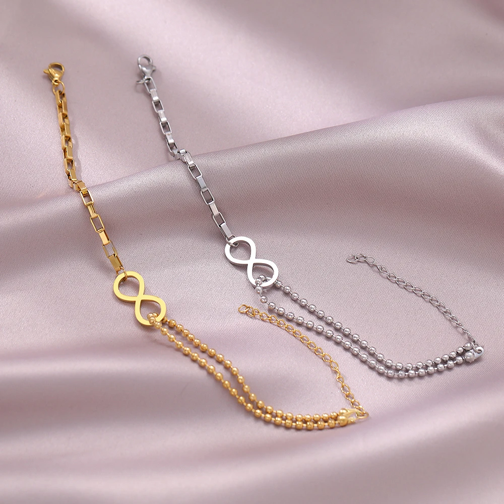 Stainless Steel Bracelets Infinity Symbol Unique Stacked Bead Chain Trend Fine Exquisite Fashion Bracelet For Women Jewelry Gift
