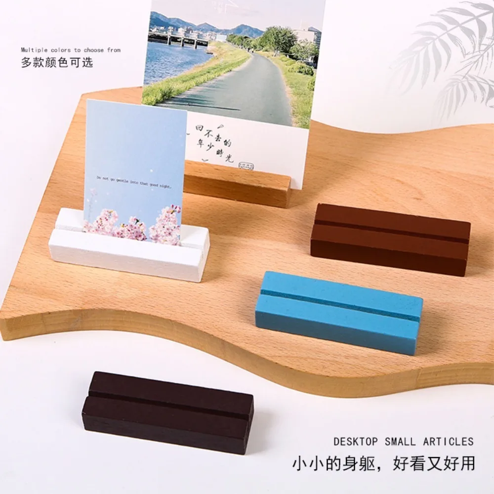 1Pcs Wooden Photo Stand Business Card Holder Rectangle Card Clip Picture Holder Handmade Memo Holder for Home Office