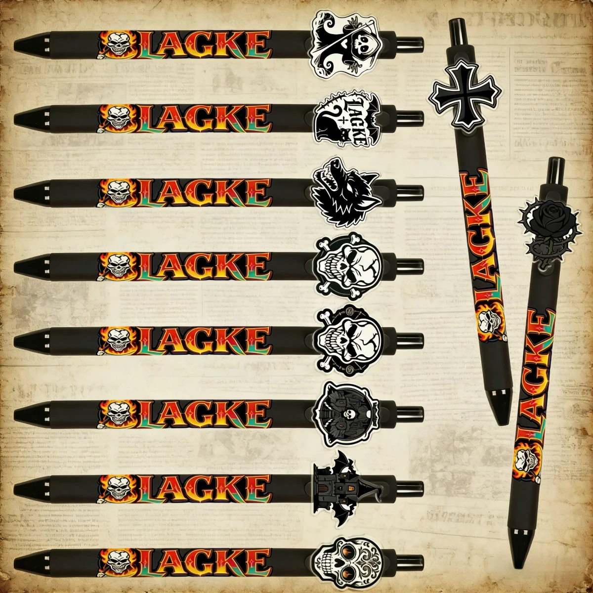 

10 pieces / 20 pieces Gothic-style roundball pens with dark skeleton and rose-shaped push-button pen design