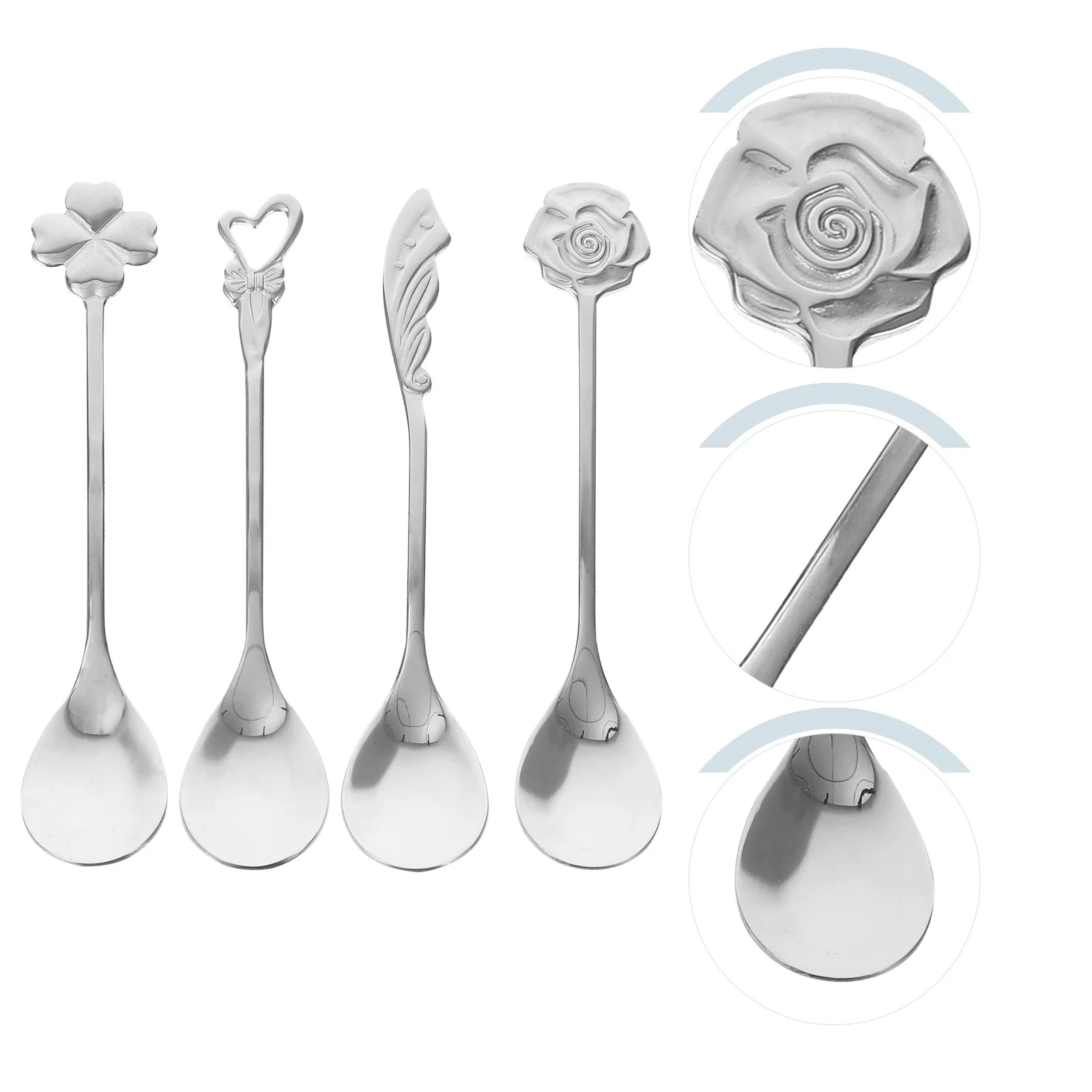 ملعقة قهوة من الفولاذ المقاوم للصدأ اثارة ملعقة للشاي اسبريسو الحلوى شرب خلط مقبض طويل أداة المطبخ تألق #4