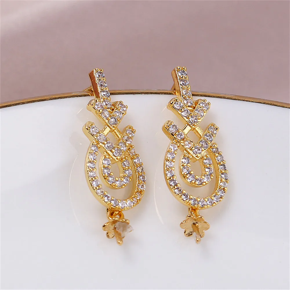 Domestic Copper 14K Gold Wrapped Hollow Zircon Pearl Earrings S925 Silver Needle Earrings Pearl Accessories DIY for Women