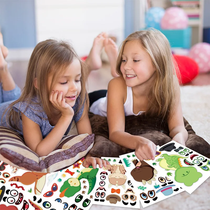 6 fogli/set Cartoon Dinosaur crea un viso adesivi fai da te per bambini regalo fai-da-te assemblaggio gioco Sticker decorazione