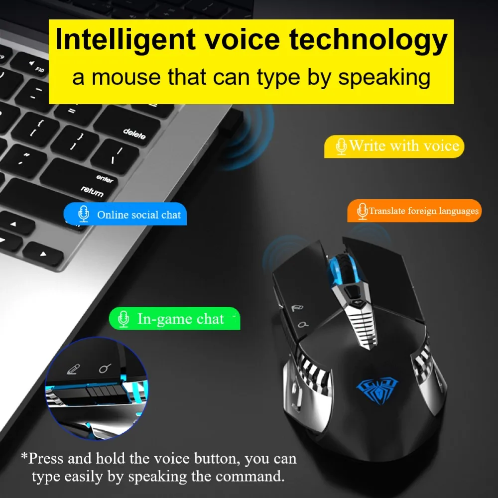 Imagem -02 - Aula Intelligent Voice Mouse Mice Recarregável sem Fio com Usb para Jogo e Escritório Voz em Texto 2.4g