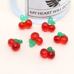 10pcs Acrylic Red Small Cherry Earring Charms Cute Fruit Pendant For Bracelet Choker Keychain Accessory DIY Sweet Jewelry Make