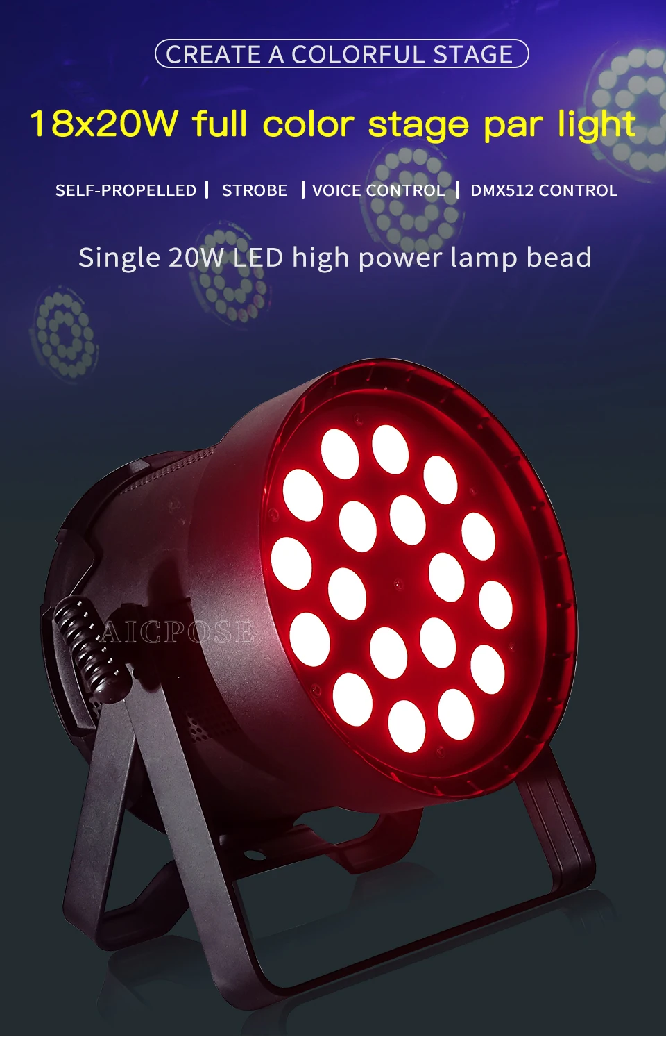 18x20W RGBW 4 in 1 LED Par Licht Einzelnes 20W Hochleistungs-Aluminium-Bühnenlicht DMX-gesteuertes Club Hotel DJ Disco-Licht – Detail 1