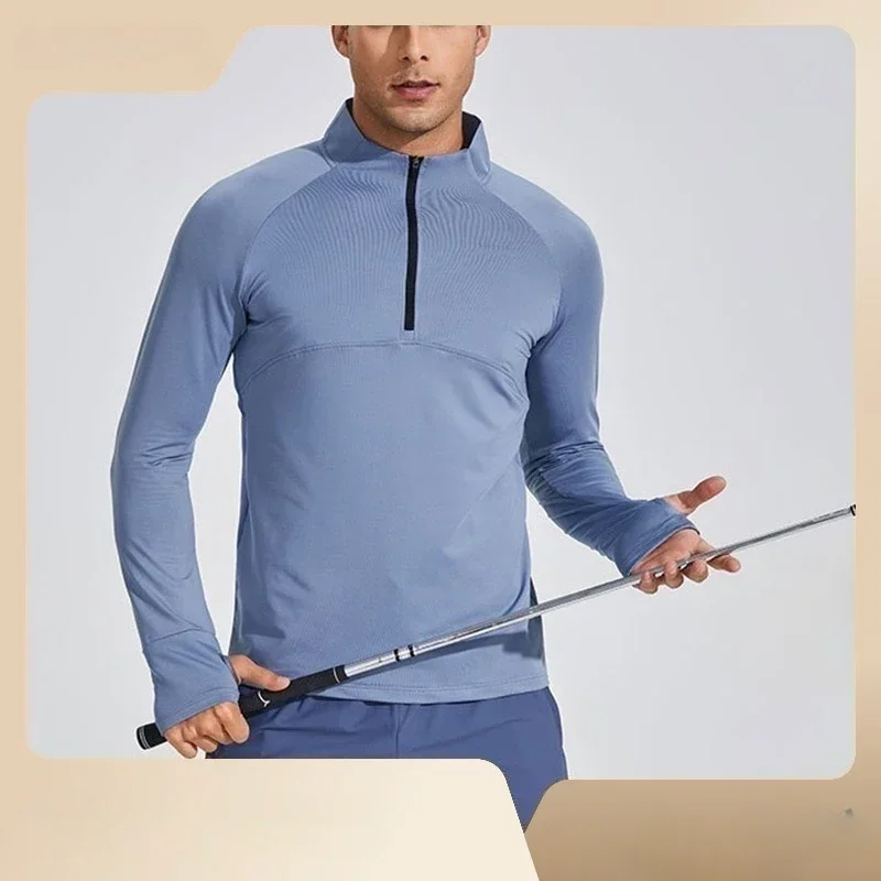 

Outdoor Sports Long Sleeve Half Zip Standing Neck Running Quick Dry Casual Solid Color T-shirt