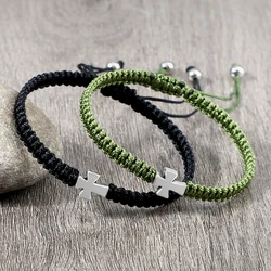 Silver Color Cross Braided Bracelet Metal Crucifix Adjustable Handmade Bracelets & Bangles Fashion Charm Men Women Jewelry Gifts