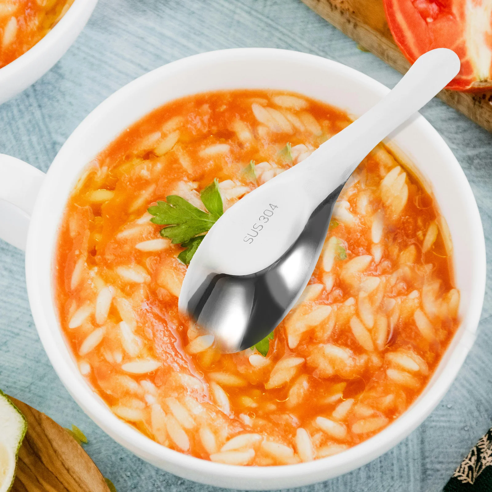 

2Pcs Stainless Steel Flat Bottom Soup Spoons Smooth Long Handle for Rice Cereal Porridge Restaurant Kitchen Utensils