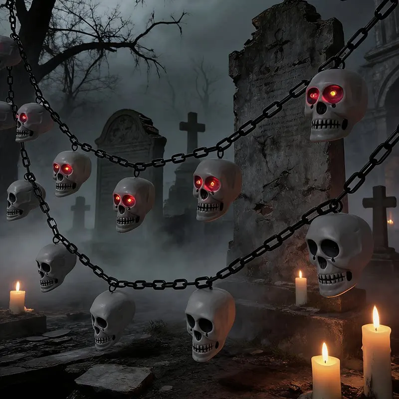 Halloween Props Glowing Chain Skull Hanging String Haunted House Secret Room Escape Horror Decoration Pendant Scene Arrangement