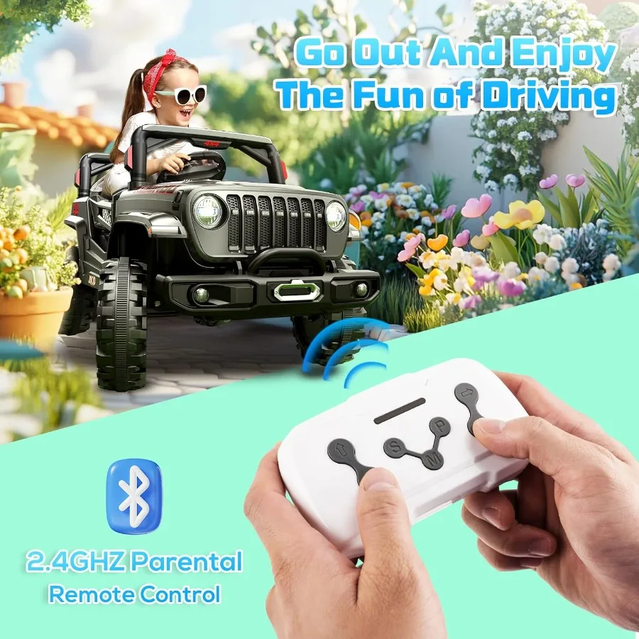 12V子供用乗用車トラック、親用リモコン付き、子供用乗用玩具幼児用電動車両、ダブルドア/安全ベルト付き
