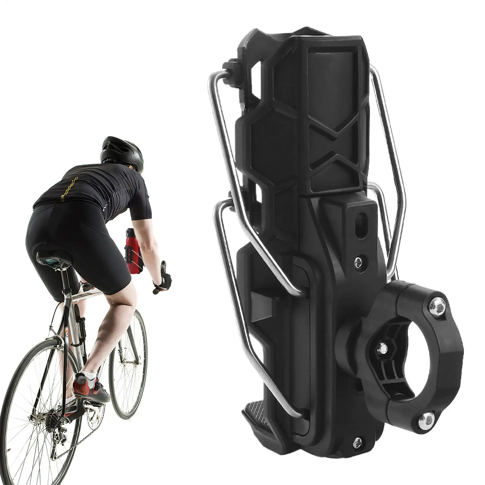 

Держатель для мотоцикла, регулируемый размер, велосипедная рама, клетка для бутылки с водой, держатель для напитков без дрели для бутылок диаметром 1,26-3,15 дюйма