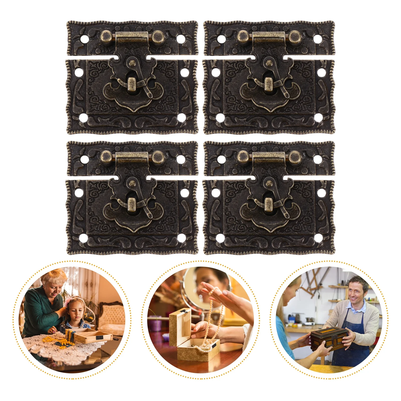 

4Pcs Alloy Square Buckles Vintage Bronze S Latches for Jewelry Boxes Wooden Cases Cabinet Locks Rustproof Zinc Design