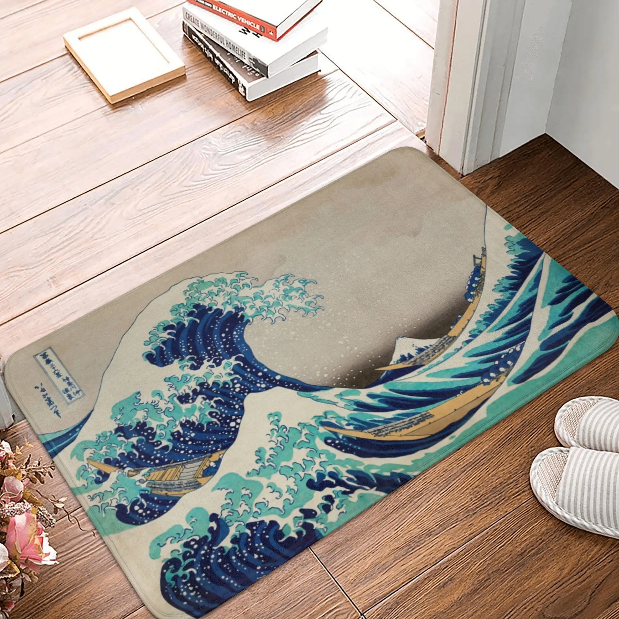

Flannel Printed Great Wave Off Kanagawa Door Mat Japanese Art Design Soft Non Slip Floor Rug For Home Decor Art Lover Gift