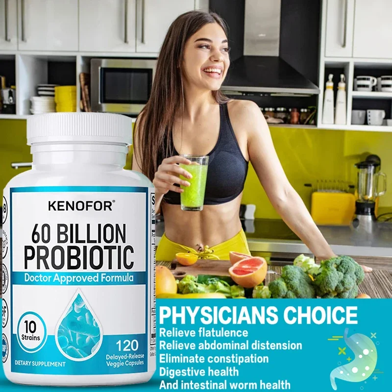 KENOFOR Probiotic Complex - Supports Digestive Health, Reduces Bloating, Gas & Discomfort, 60 Billion CFU 120 Capsules