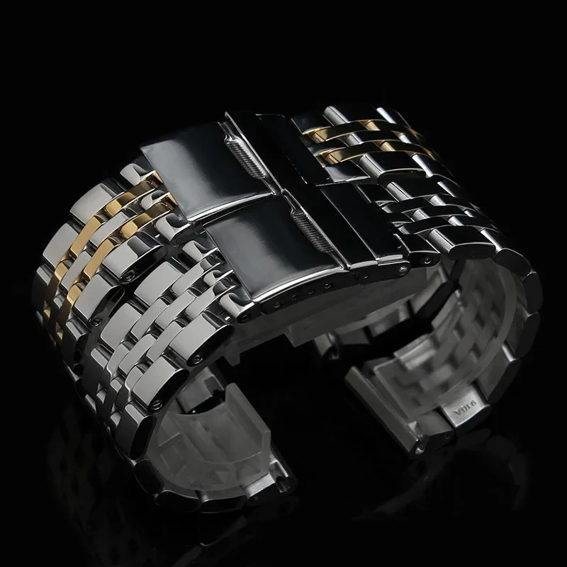 20mm 22mm24mm High Quality Stainless Steel Watchband For Breitling Watch Strap Silver Gold Men Bracelet Push-Button Hidden Clasp