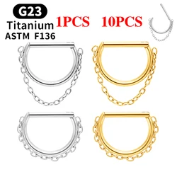1/10PCS G23 Titanium Piercing D Shape Nose Ring Half Ring Chain Hinged Segment 16G Septum Clicker Cartilage Earring Body Jewelry