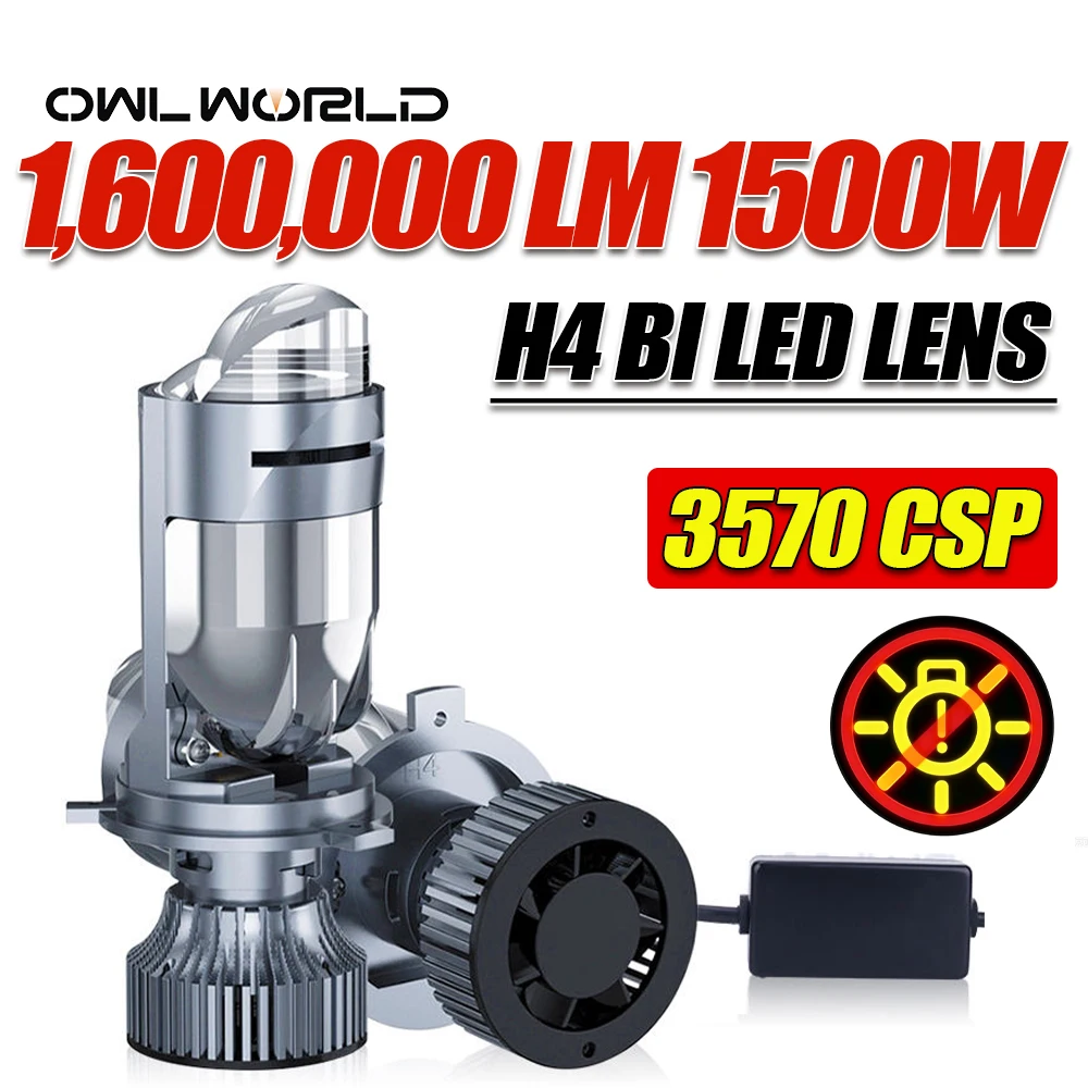 LHD RHD H4 Bi Led Projector Lens LED Light Turbo Fan Hi/Lo Beam 6500K Diode 1500W 1,600,000LM High Power H4 Car Headlight Bulb