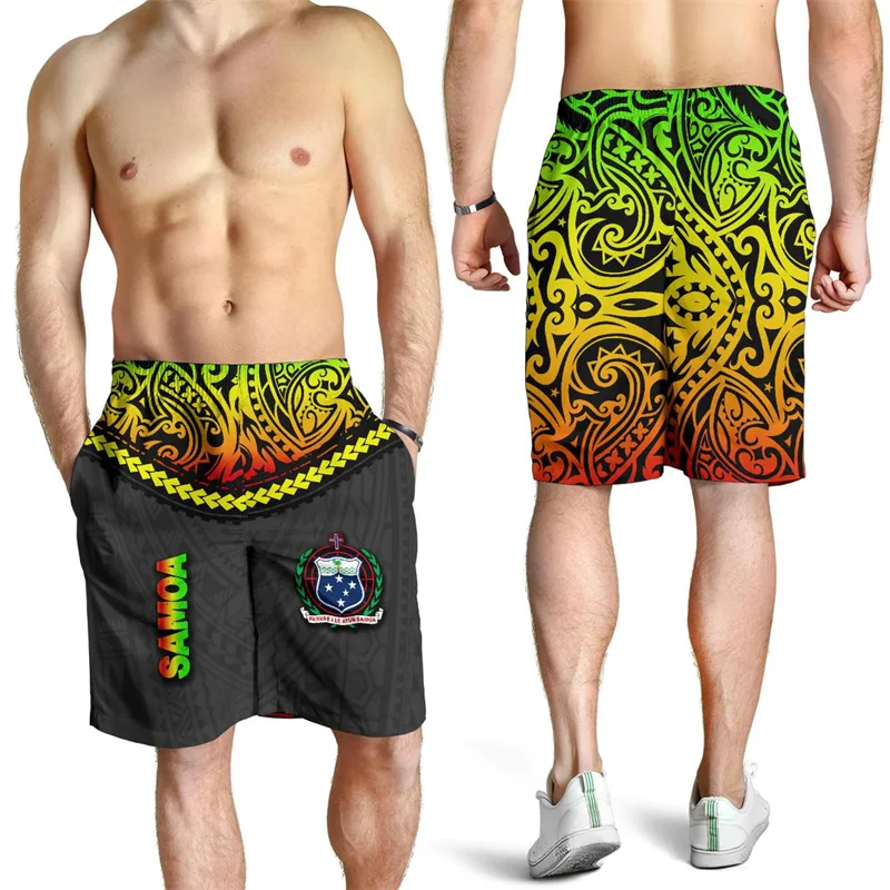 Samoa Men's Shorts Mix Flag Hawaii Beach Short Trunks Polynesian Tattoo Seashore Swim Trunks Gym Ice Shorts Boy Board Shorts