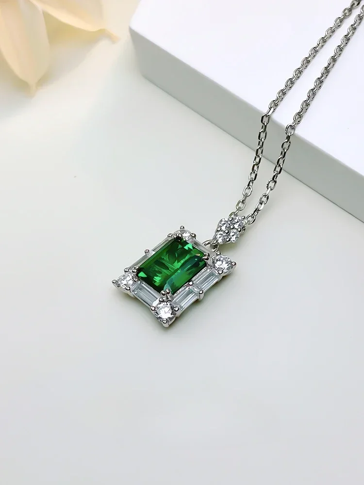 Luxury Minimalist Jadeite 925 Sterling Silver Pendant Set with High Carbon Diamond Necklace for Women's Engagement Jewelry