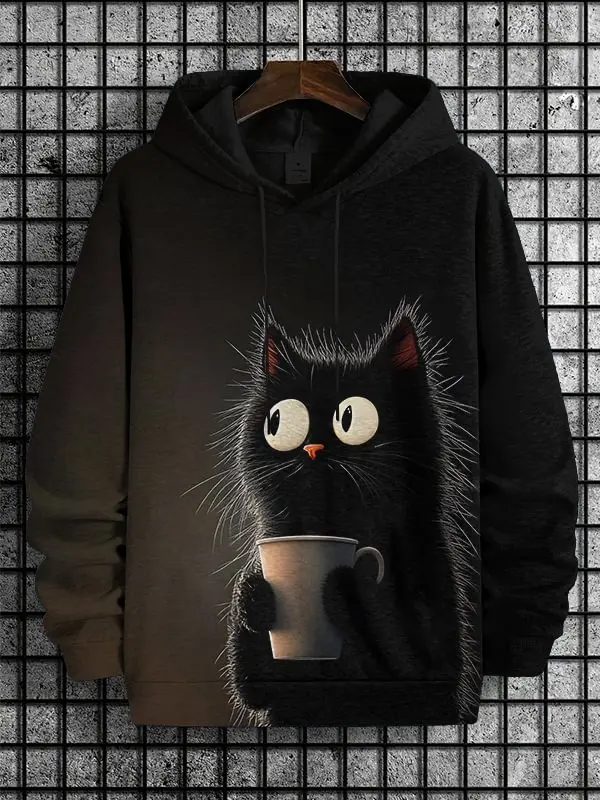 Men's Pullovers Hoodies Funny Cute Black Cat Printed Sweatshirt Men Women Oversized Sport Tracksuit Full Print Long Sleeve Hoody