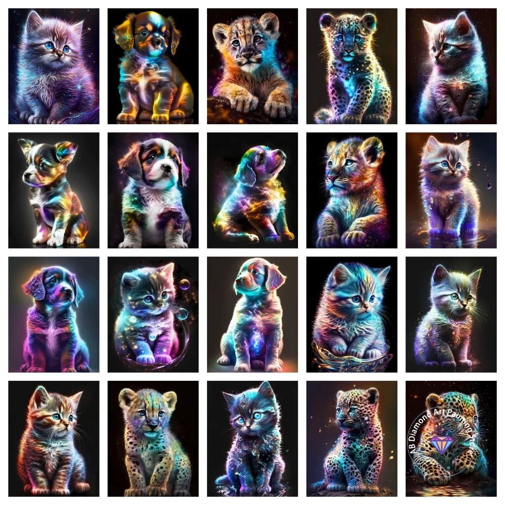 

Cute Baby Animal AB Diamond Painting Kit Square Round Diamond 5D DIY Cat and Dog Mosaic Handmade Art Exquisite Gift Home Decor