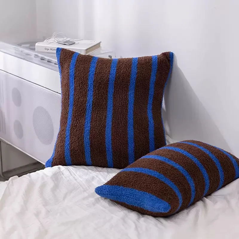 

Maillard BlueBrown ретро полосатая двусторонняя полусторонняя бархатная поясная подушка наволочка для дома, спальни, гостиной, дивана, наволочка