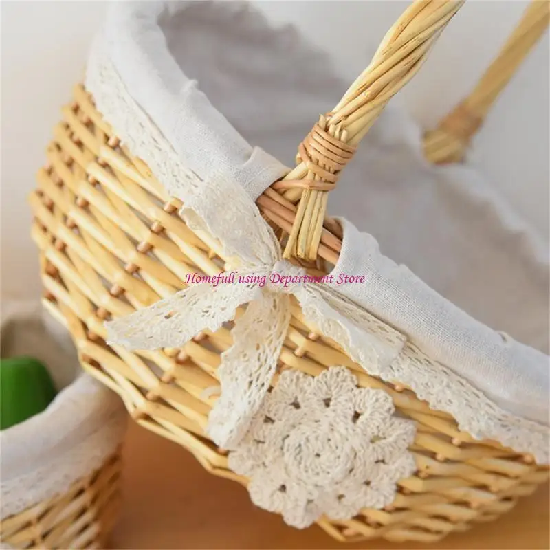 Sturdy Elliptical Handheld Carry Basket With Cloth Interior Portable for Family Outings and Camping Adventures