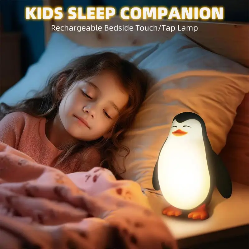 Cute Night Light LED Cute Penguin Silicone Night Light With 30-Minute Timer 3 Levels Dimmable Nursery Night Light Bedside Touch