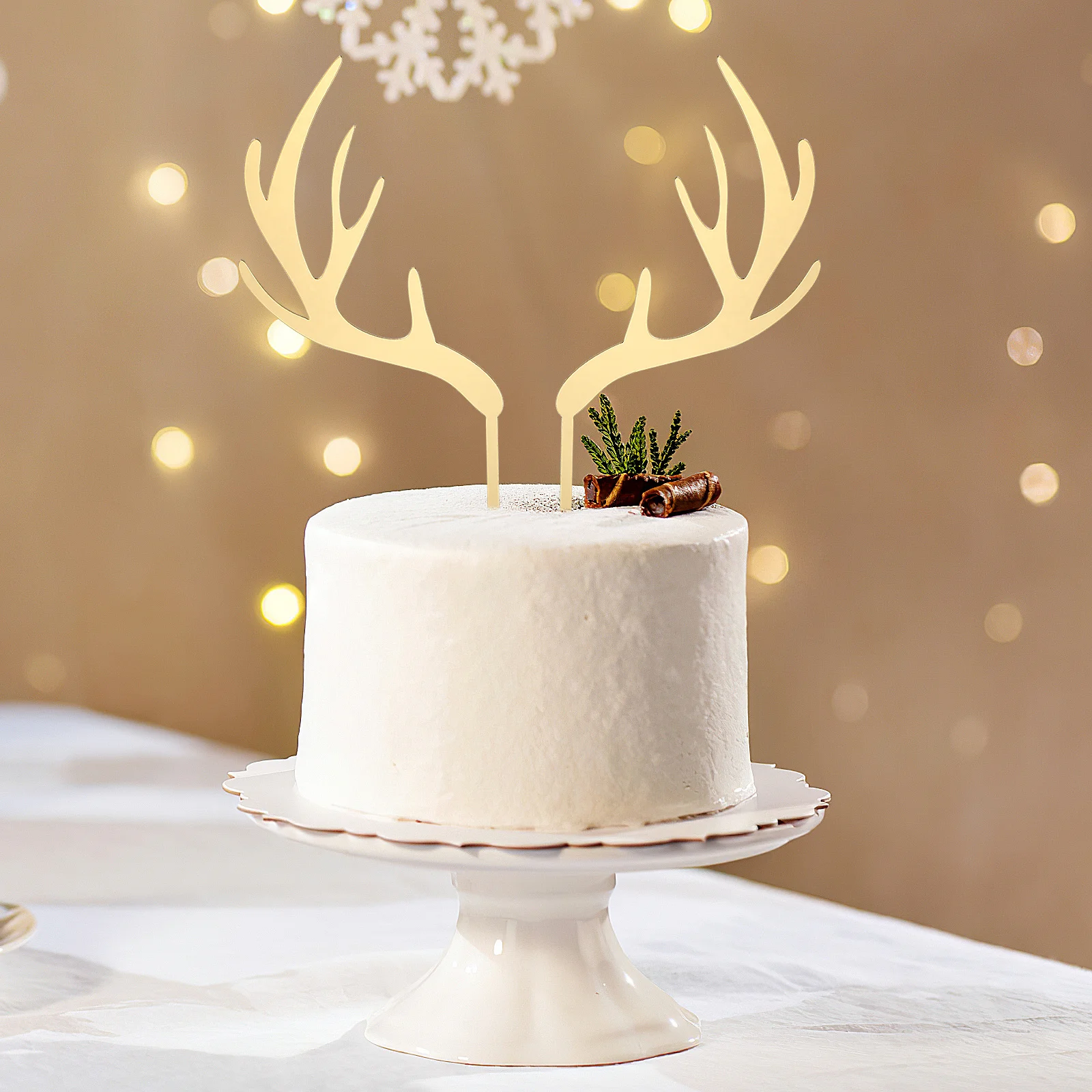 

5pcs Deer Horn Cake Topper Christmas Antlers Shape Cupcake Toppers For Holiday Party Food Picks Reindeer Decoration Golden