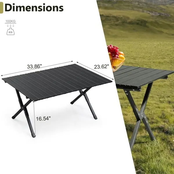 34 x 24 x 16.5 inch Lightweight Compact Folding Camping Table Stable Folding Roll up Table for Picnic Camping Barbecue and Party