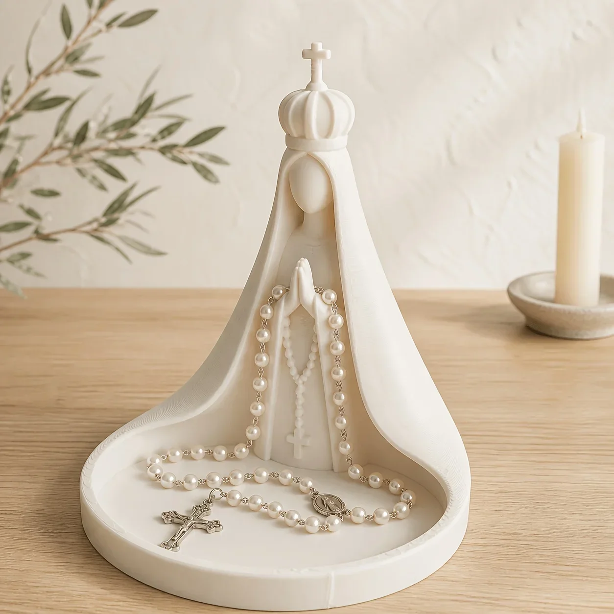 Amell Bear 1pc Crowned Rosary Holder Tray, Cream White Jewelry Dish for Rosary Beads, Necklaces, Rings And Small Keepsakes