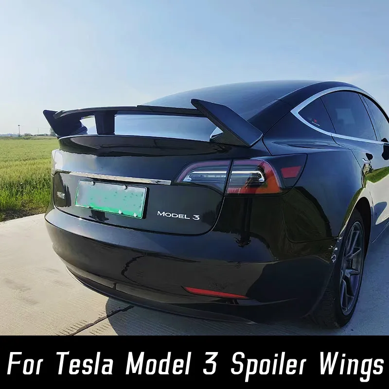 For 2017 18 19 20 21 22 23 Tesla Model 3 Carbon Glossy Black ABS Rear Trunk Lid Car Spoiler Wings Tuning Exterior Accessories