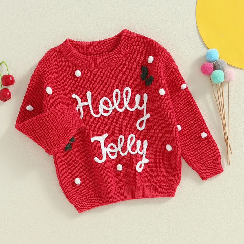 Pull en coton brodé de lettres pour bébé fille, pulls de Noël pour tout-petits, pull en tricot classique, manches longues, automne, 0-3 ans