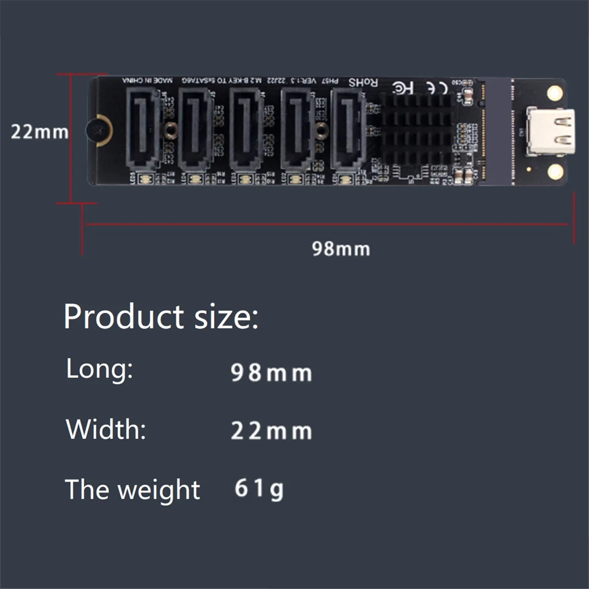 TYPE-C naar SATA3.0 5 Poorten Adapter Converter Kaart 6Gbps USB10G JM575 + JMS580 voor SATA SSD HDD Uitbreiding