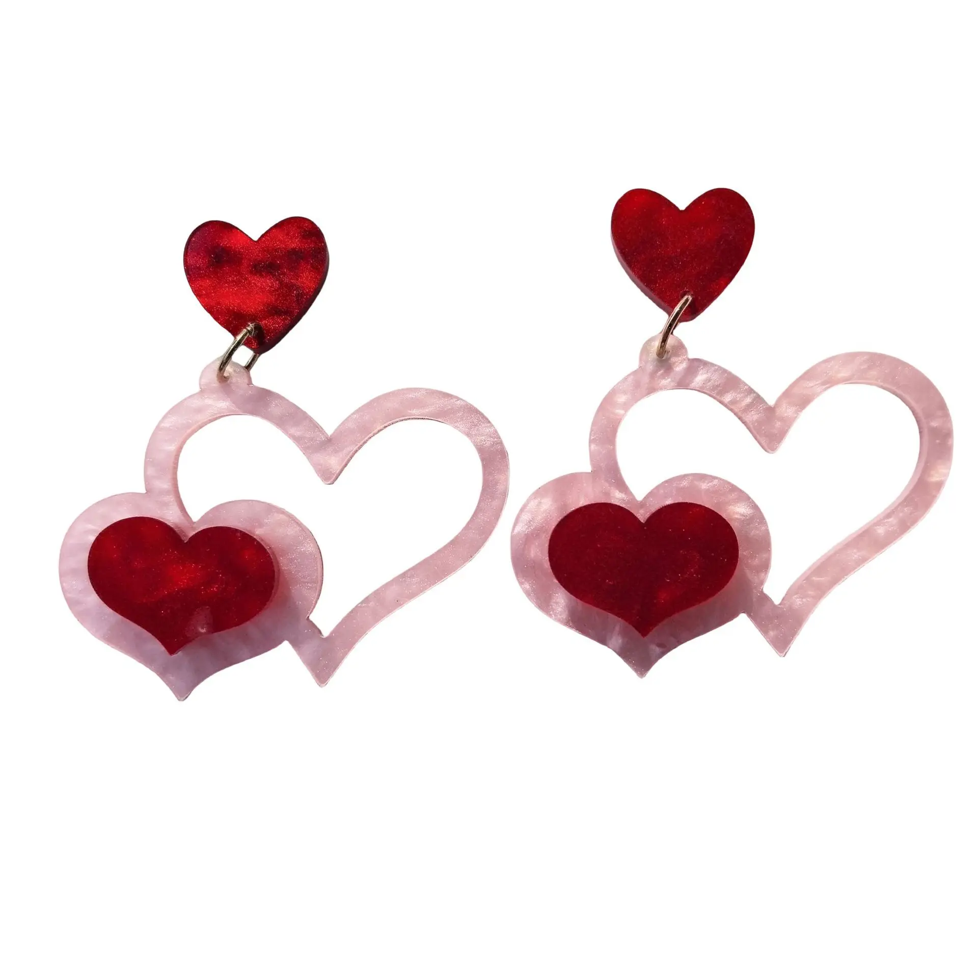 New acrylic Valentine's Day water pattern red pink love envelope hollow peach heart earrings