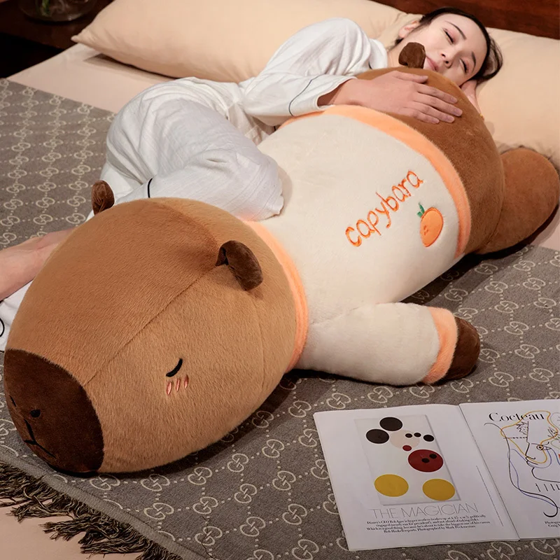 100cm Cute Giant Cartoon Capybara Plush Doll Throw Pillow Wear T-shirt Lying Capybara Plush Toy Home Decor Soft Hug Best Gift