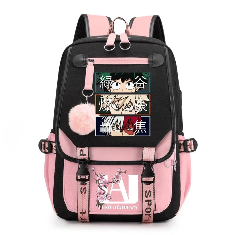 Anime USB Charging Backpack My Hero Academia Shoto Todoroki Bakugou Deku Backpacks for School Teenager Girls boys Bookbag gifts