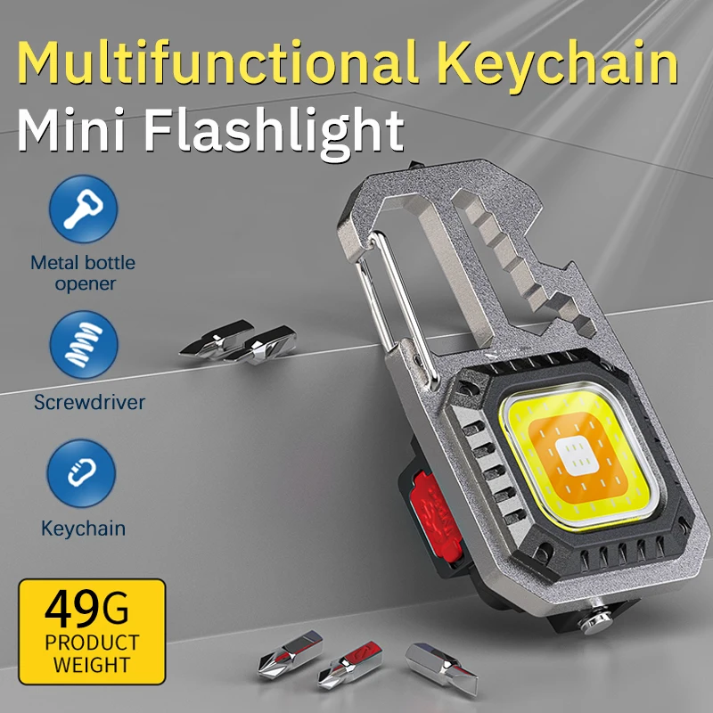 Qingniu W5138 multifunctional strong magnetic keychain light cob high brightness portable light with bracket screwdriver wrench